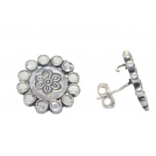 Stud Earrings 925 Sterling Silver Floral White Crystal Stone Women Handmade B490